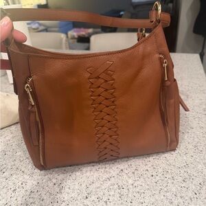 Lodis Cognac Woven-Front Leather Shoulder Bag